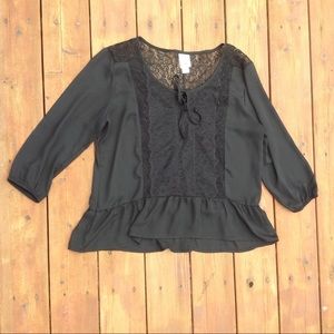 Self Esteem black tie neck ruffle blouse top